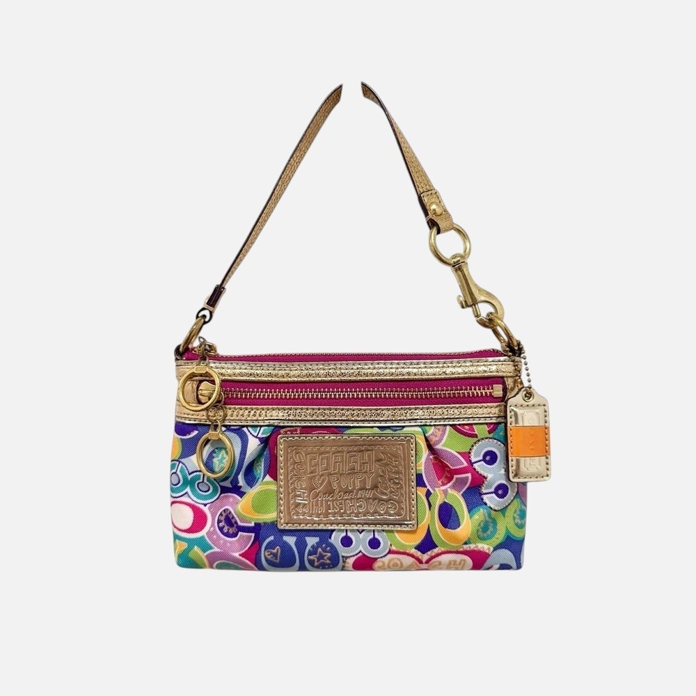 Coach Poppy Graffiti Wristlet Baguette Satin Canvas Multicolor Y2K Vintage 43403